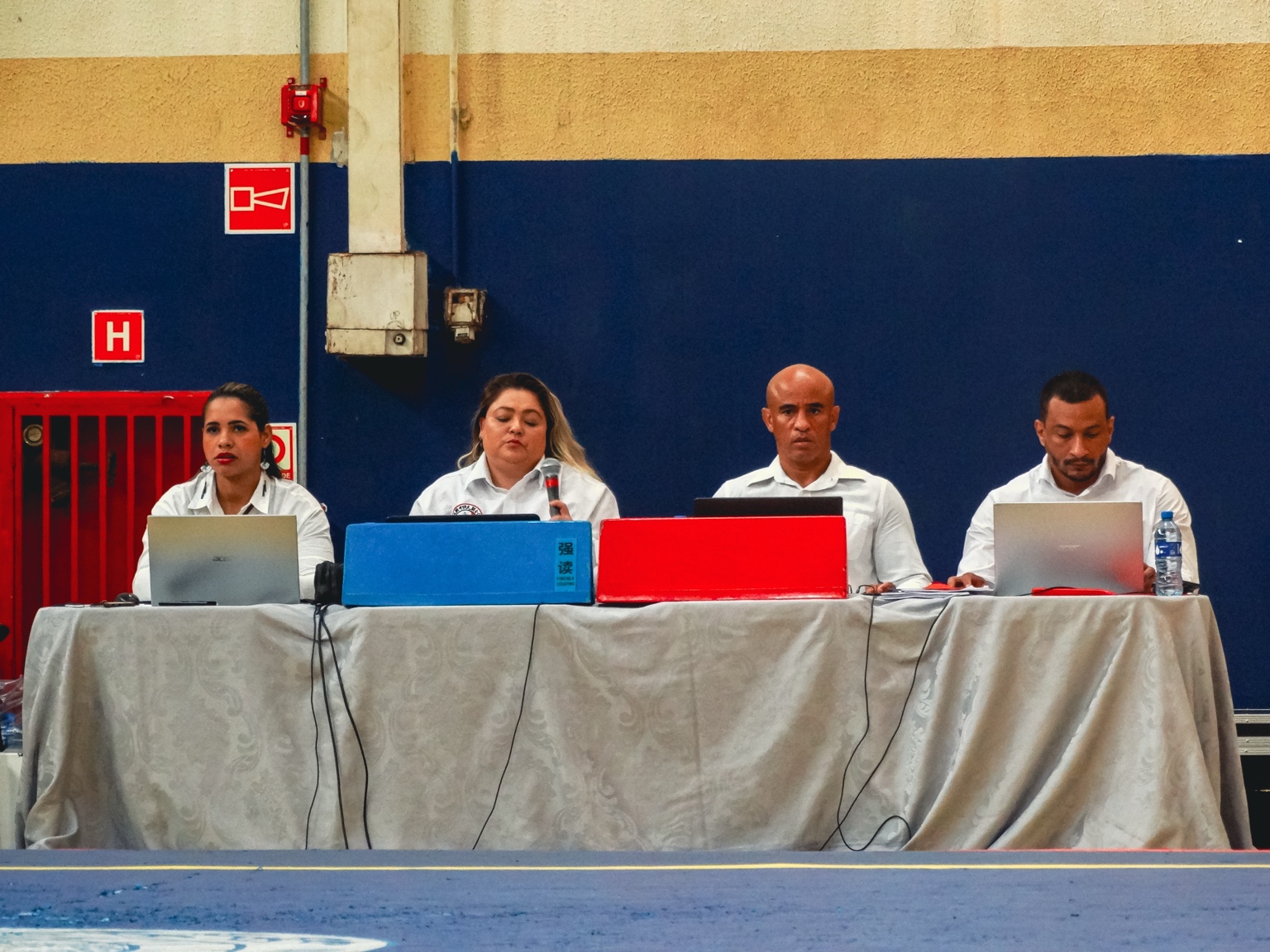 Tamiris compondo mesa de arbitragem em competição